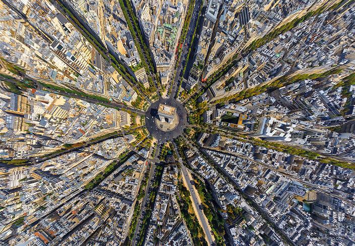 Arc de Triomphe, Parijs, vanuit de lucht